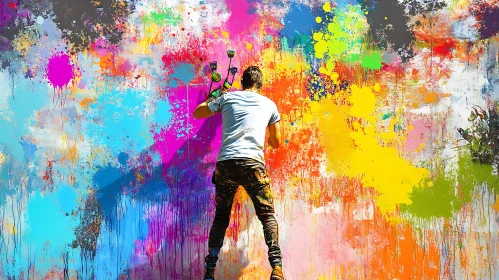 Man Painting Abstract Art on Wall