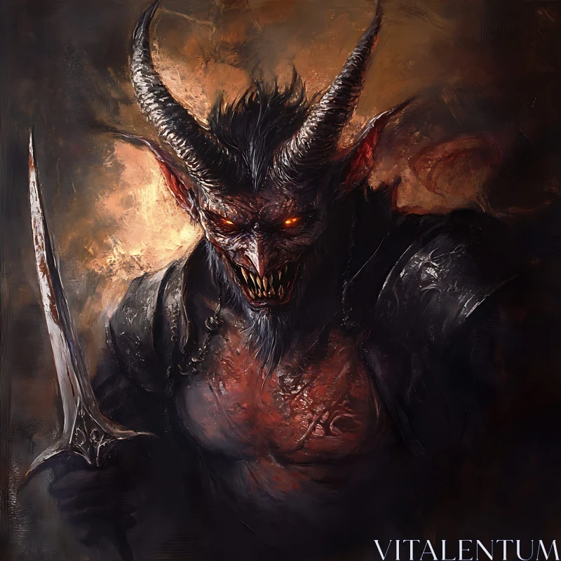 AI ART Evil Demon with Bloody Sword Art