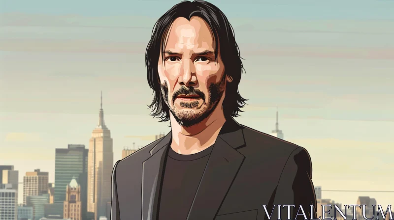 Keanu Reeves Cityscape Portrait AI Image