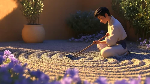 Raking Peace: A Zen Garden Scene