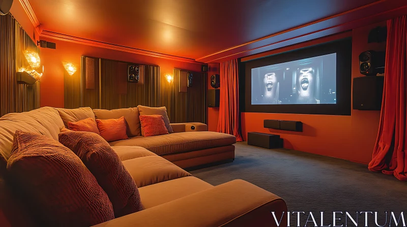 AI ART Cozy Home Theater Setup with Couch