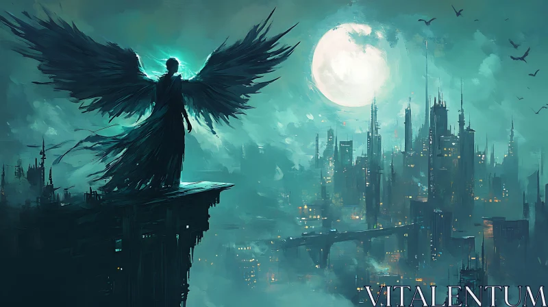 Moonlit Angel Guardian of the City AI Image