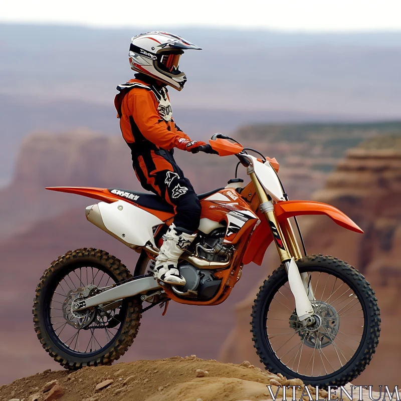 Off-Road Bike Rider Pauses on Hill AI Image