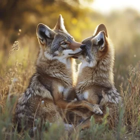 Foxes Embracing in Golden Light