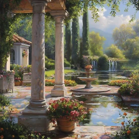 Classical Garden Oasis with Water Feature