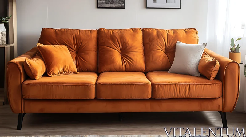 AI ART Orange Couch with Pillows