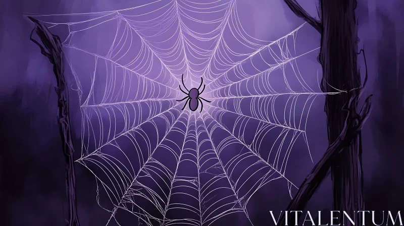 Spider's Web in Purple Haze AI Image