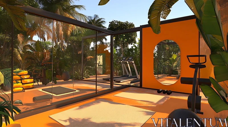 Indoor Gym with Tropical Garden View AI Image