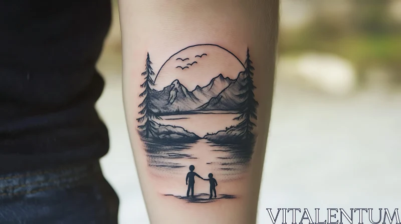 Nature Scene Tattoo on Arm AI Image