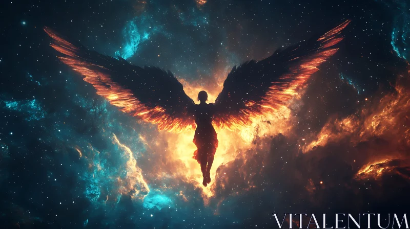 AI ART Winged Figure Amidst Cosmic Radiance