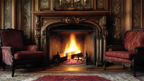 Warm Fireplace and Armchairs Interior