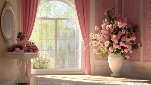 Pink Flowers in a Bright Room