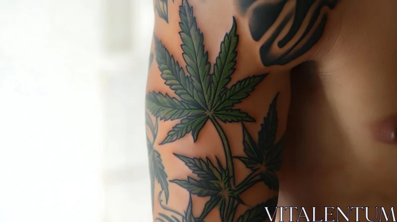 AI ART Detailed Arm Tattoo of Cannabis Leaves