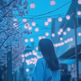 Anime Girl Under Glowing Lanterns