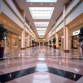 Symmetrical Mall Hallway with Checkered Floor