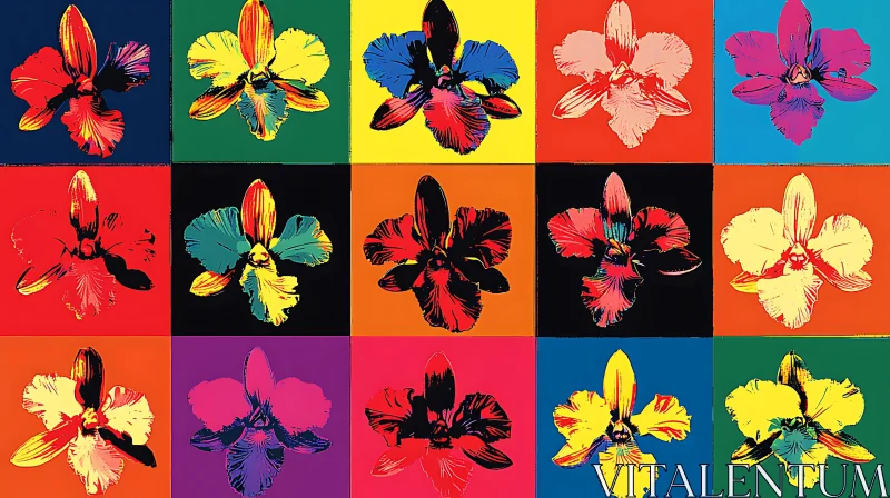 Orchid Pop Art Colorful Grid AI Image