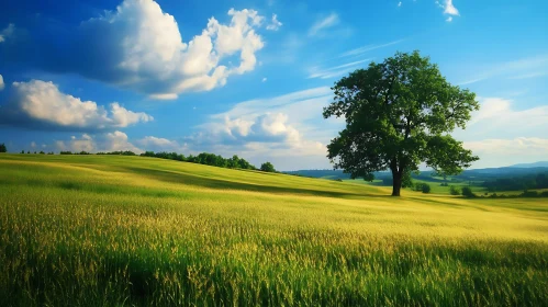 Lone Tree in a Grassy Field