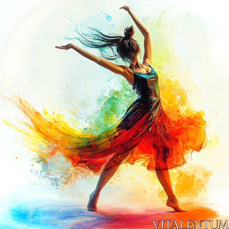 Woman Dancing with Rainbow Colors Art AI Image