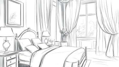 Detailed Bedroom Sketch with Furniture