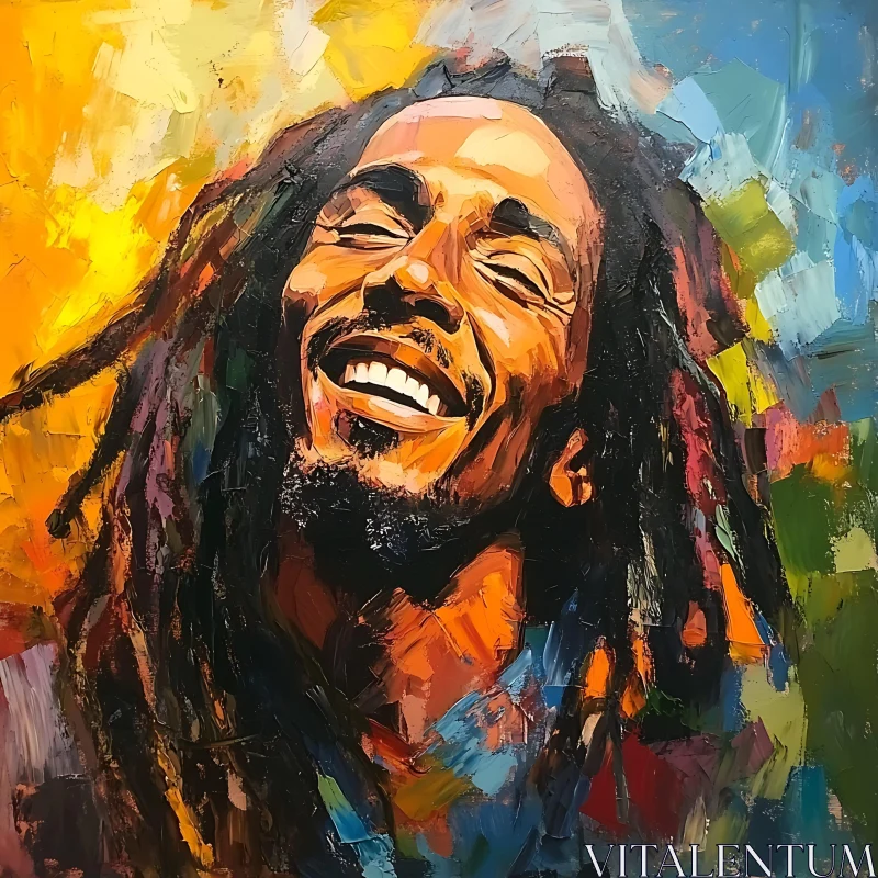 AI ART Joyful Man with Dreadlocks Painting