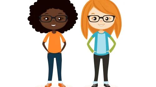 Whimsical Cartoon Girls Friendship Art