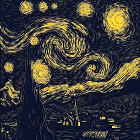 Yellow Stars in Swirling Night Sky