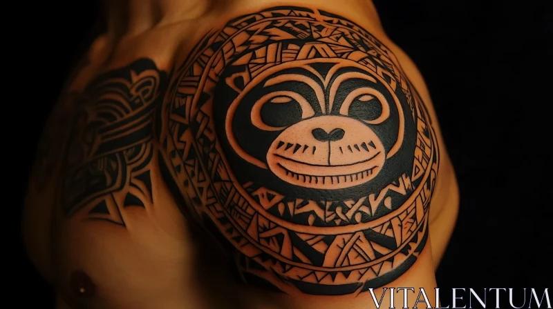 Intricate Tribal Monkey Tattoo on Shoulder AI Image