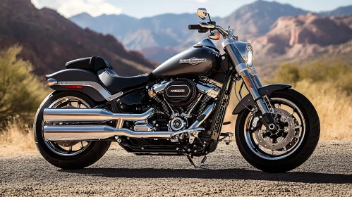 Black Motorcycle with Mountain Background