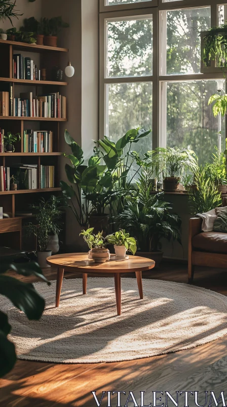 Serene Living Room with Indoor Garden AI Image