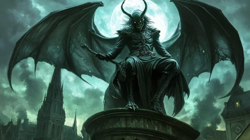 Winged Demon Gothic Cityscape Artwork