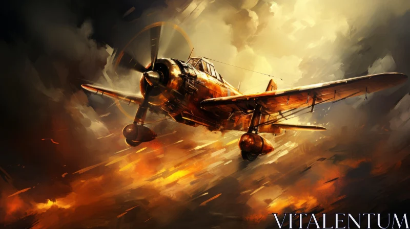 Ascend Amidst Smoke and Flames: An Intricate Airplane Illustration AI Image