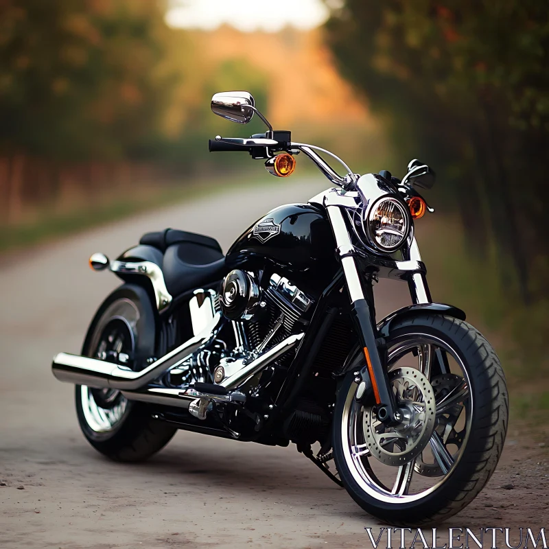 Classic Motorcycle: Black and Chrome AI Image