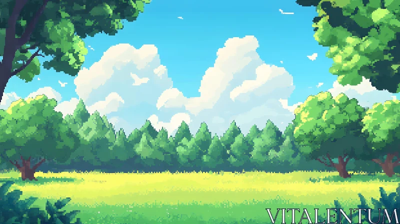 Green Field and Forest Pixel Art AI Image