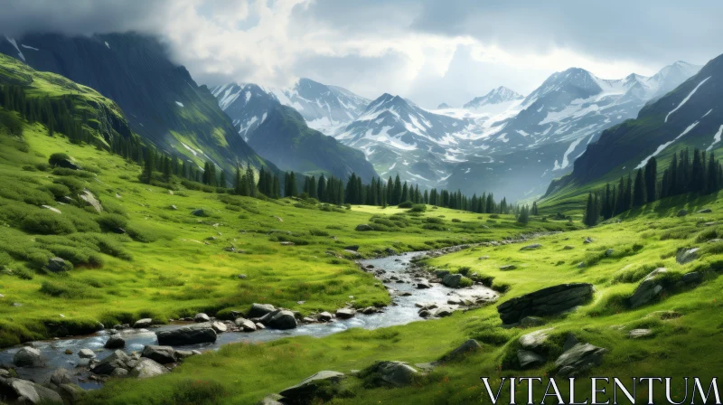 Breathtaking Green Mountain Landscape Art AI Image