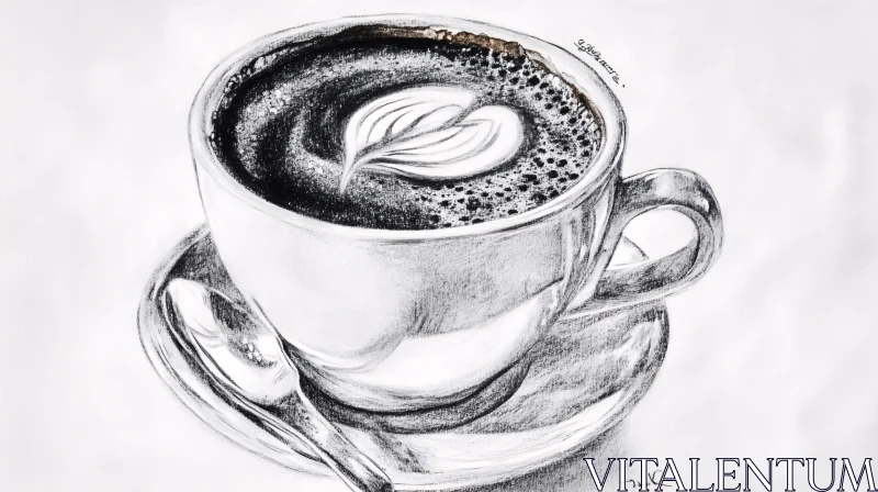 Artistic Monochromatic Coffee Sketch AI Image