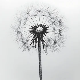 Intricate Black and White Dandelion Drawing