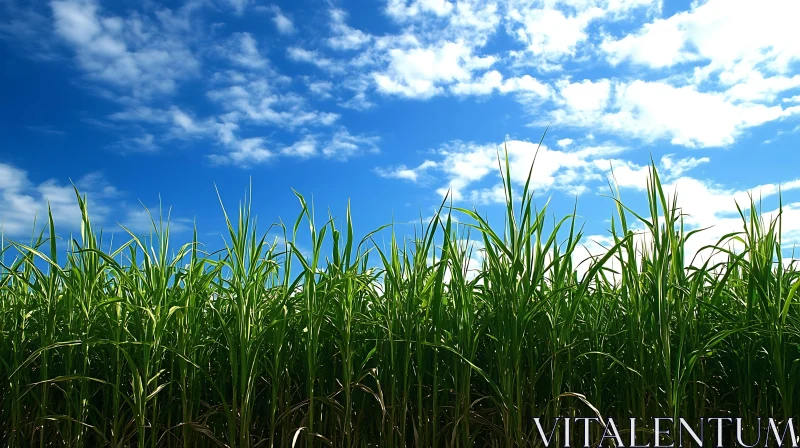 AI ART Vibrant Field with Blue Sky and Clouds