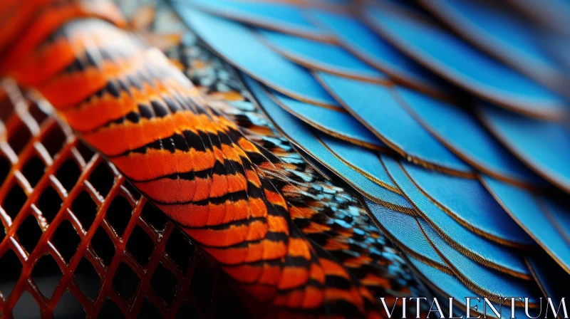 Close-Up View of Orange and Azure Bird Feathers AI Image