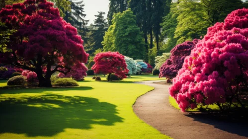 Colorful Pink Trees in Traditional British Garden Landscape