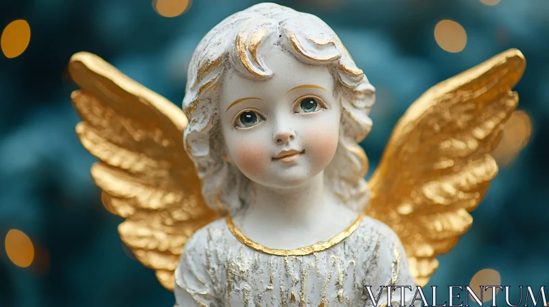 Serene Angel Statue with Glimmering Wings AI Image