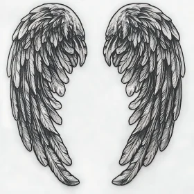 Monochrome Feathered Wings Illustration
