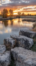 Tranquil Sunset Lake Scene with Reflections