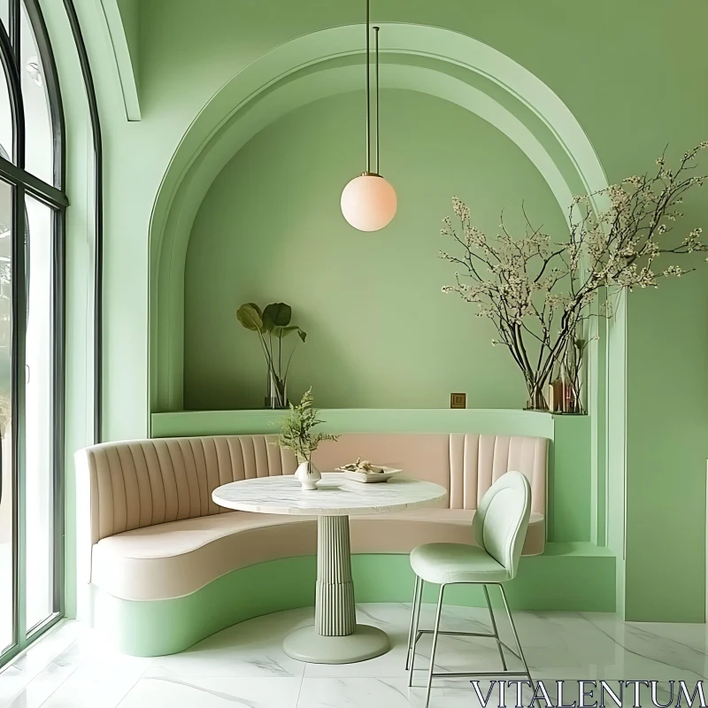 AI ART Green Interior with Marble Table