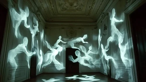 Ghostly Figures in Ornate Room