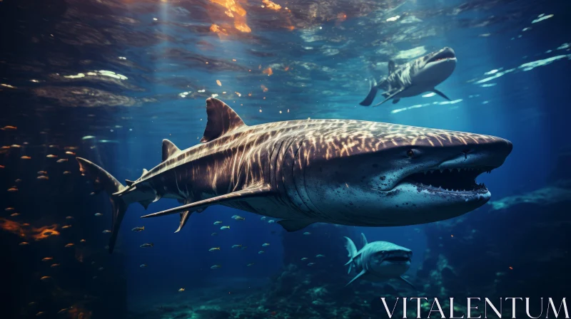 Underwater Majesty: Silver Sharks in Ocean Depth AI Image