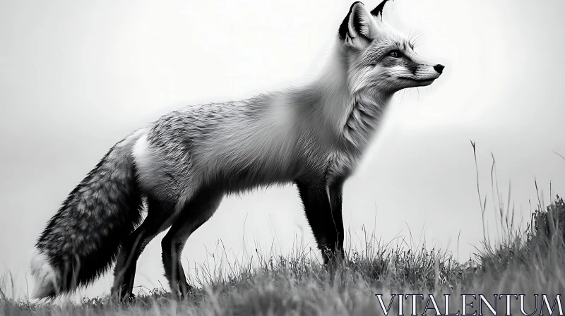 Monochrome Fox in Grassy Field AI Image