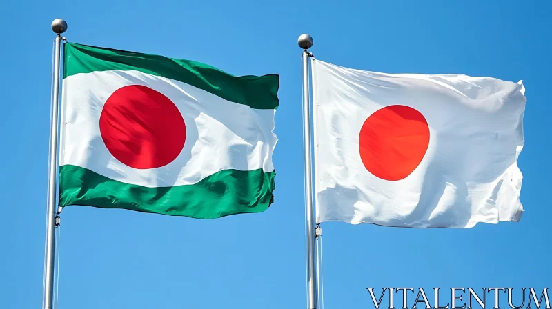 Flags of Japan Waving in the Wind AI Image