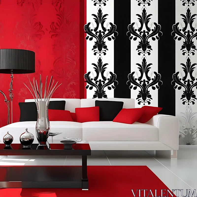 AI ART Modern Interior Design with Red and Black