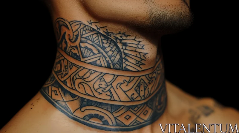 Tribal Tattoo Art on Neck AI Image