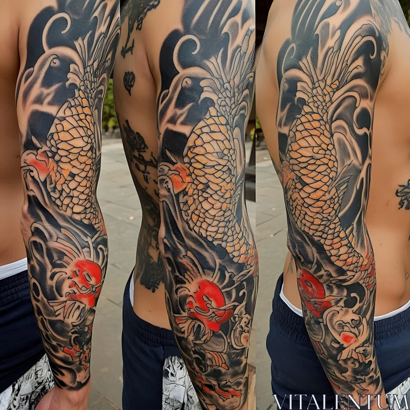 AI ART Detailed Koi Fish Arm Tattoo